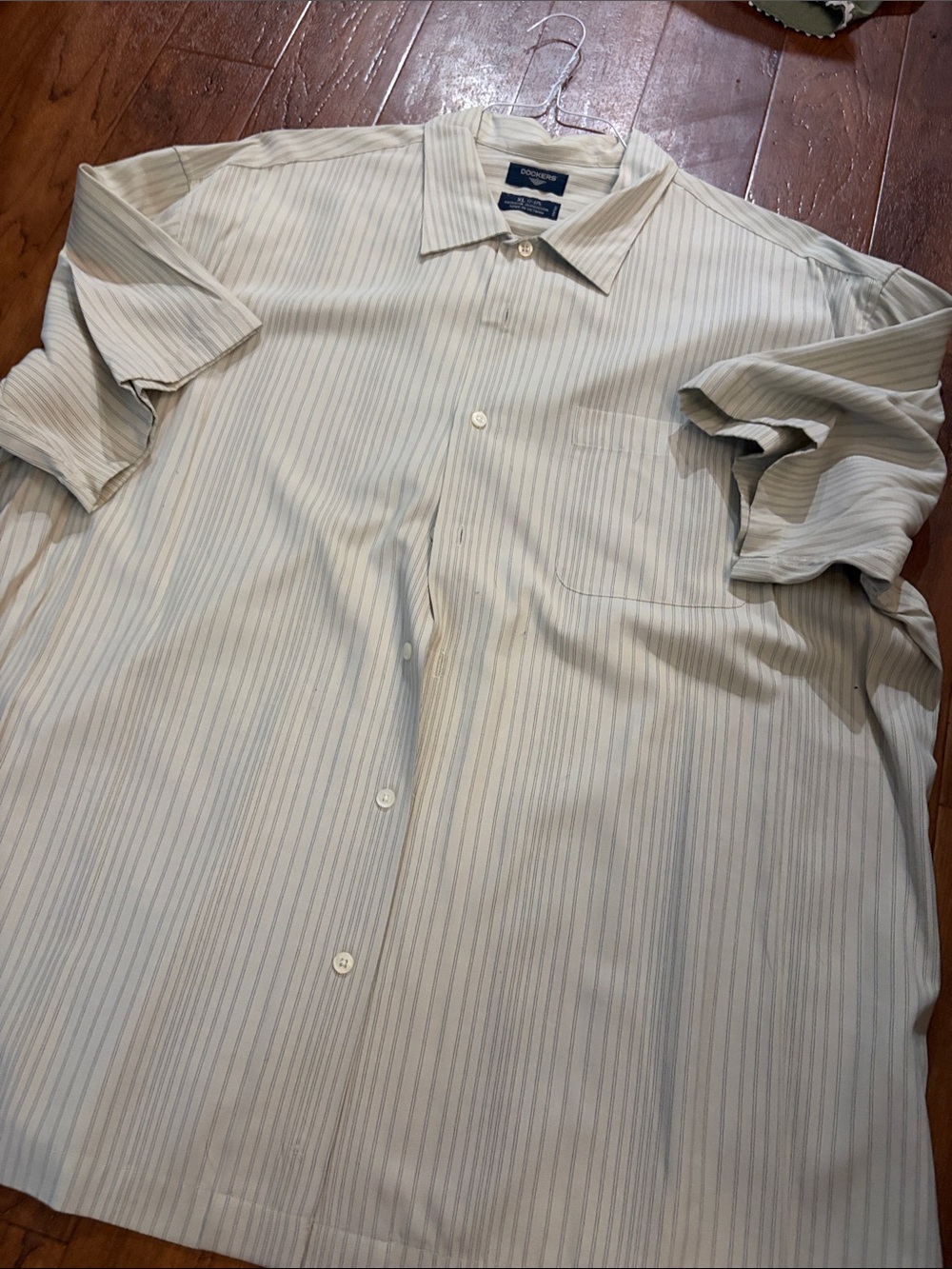 Dockers Light Blue and White Striped Short-Sleeve Dress Shirt
